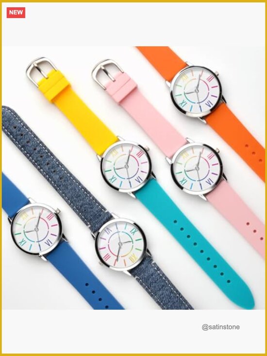 Colorful Roman Numerals Watch, Leather Strap, Japanese Quartz, 3ATM Water main image 6